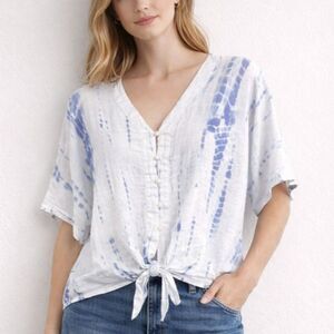 Rails Cloud Tie Dye Linen Blend Button Front Tie Hem Top Size Large Women